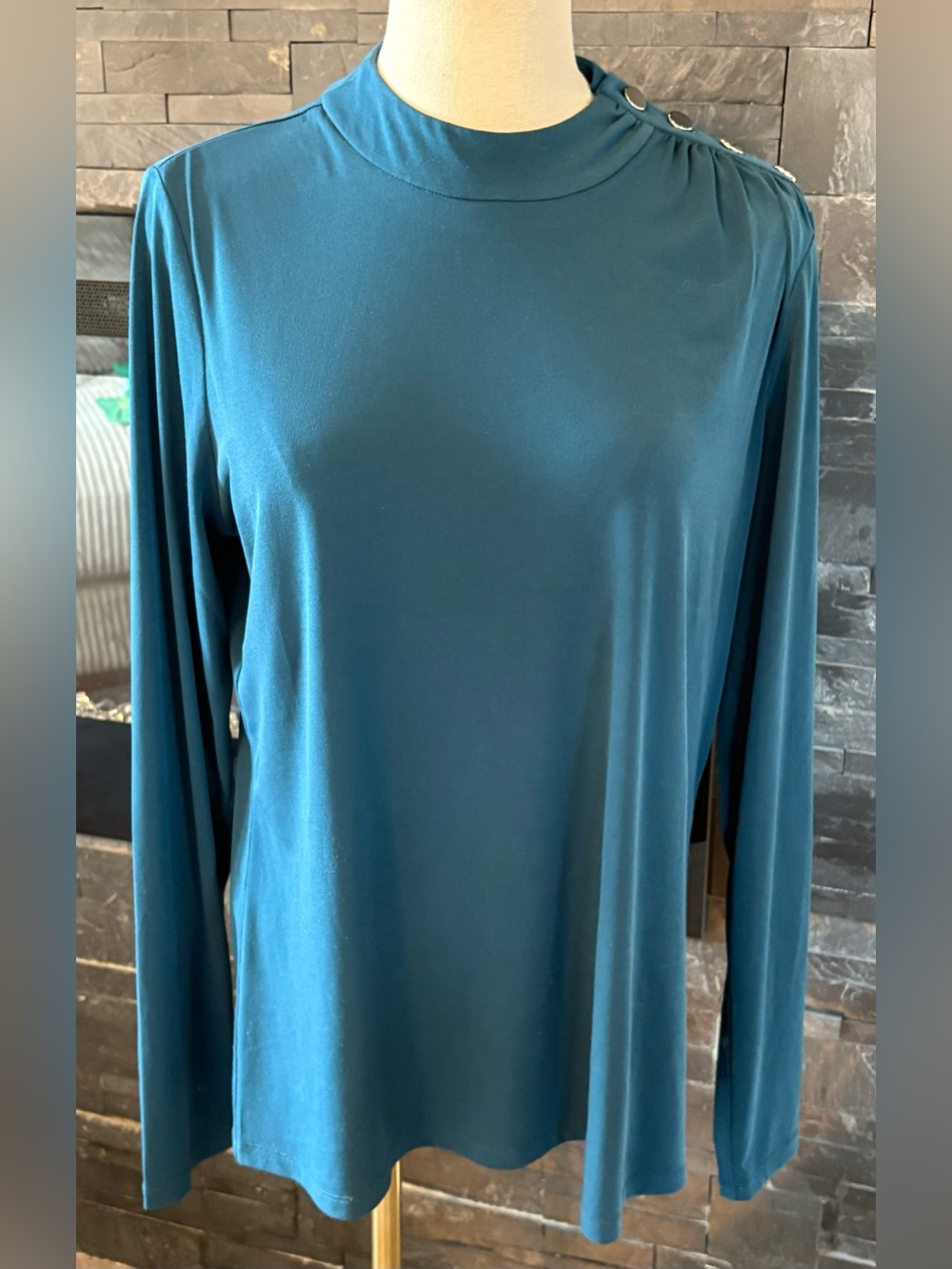 Michael Kors Teal Long-Sleeve Mock Neck Top